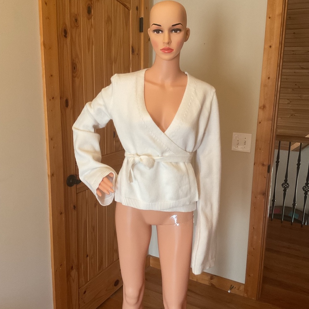 Off White Wrap Sweater with Tie